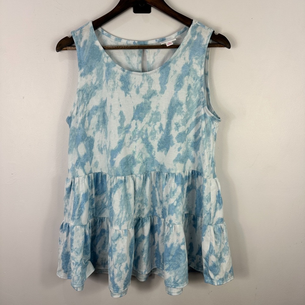 LuLaRoe Amanda Tiered Tank Dress Small Blue Tie Dye Tiered Skater Festival‎ Boho